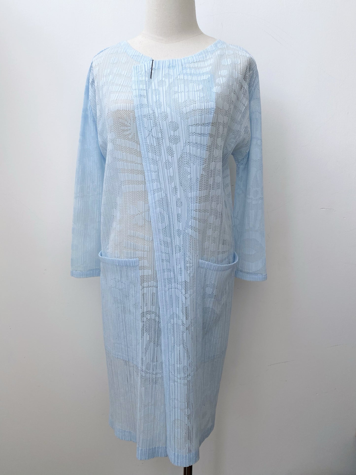 Issey Miyake Pleats Please Spring 2016 Blue Long Cardigan.