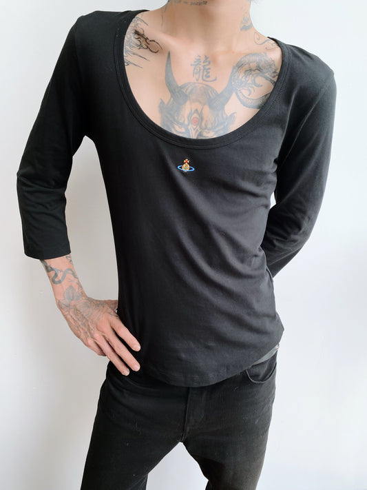 Vivienne Westwood SS2019 – Black Orb Logo Scoop Neck Top.