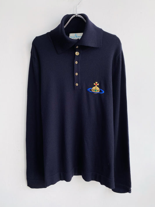 1990s Vivienne Westwood Man — Big Logo Navy Oversize Polo.