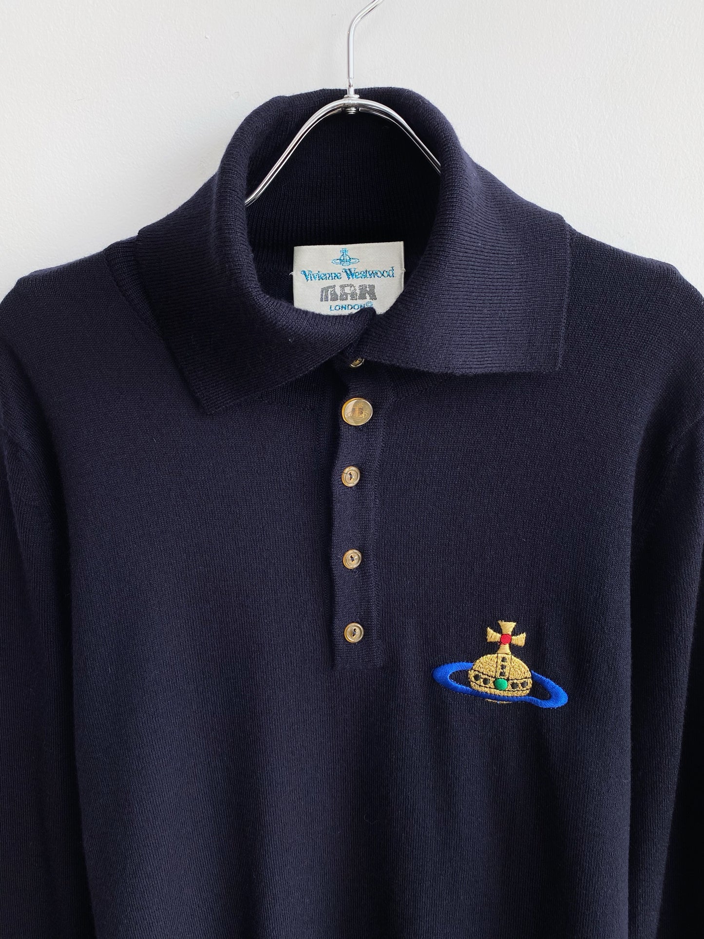 1990s Vivienne Westwood Man — Big Logo Navy Oversize Polo.