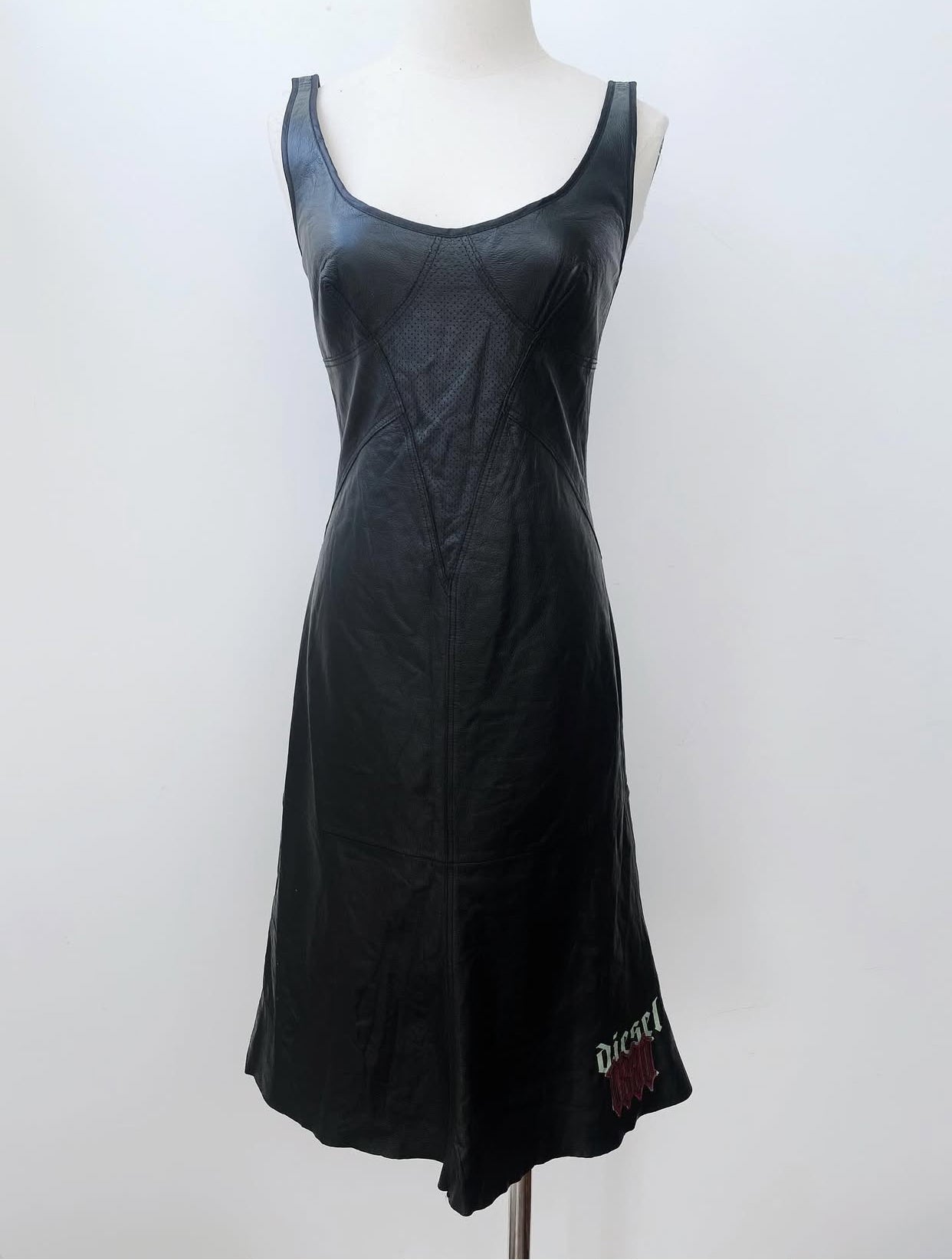 DIESEL LOGO LEATHER DRESS.