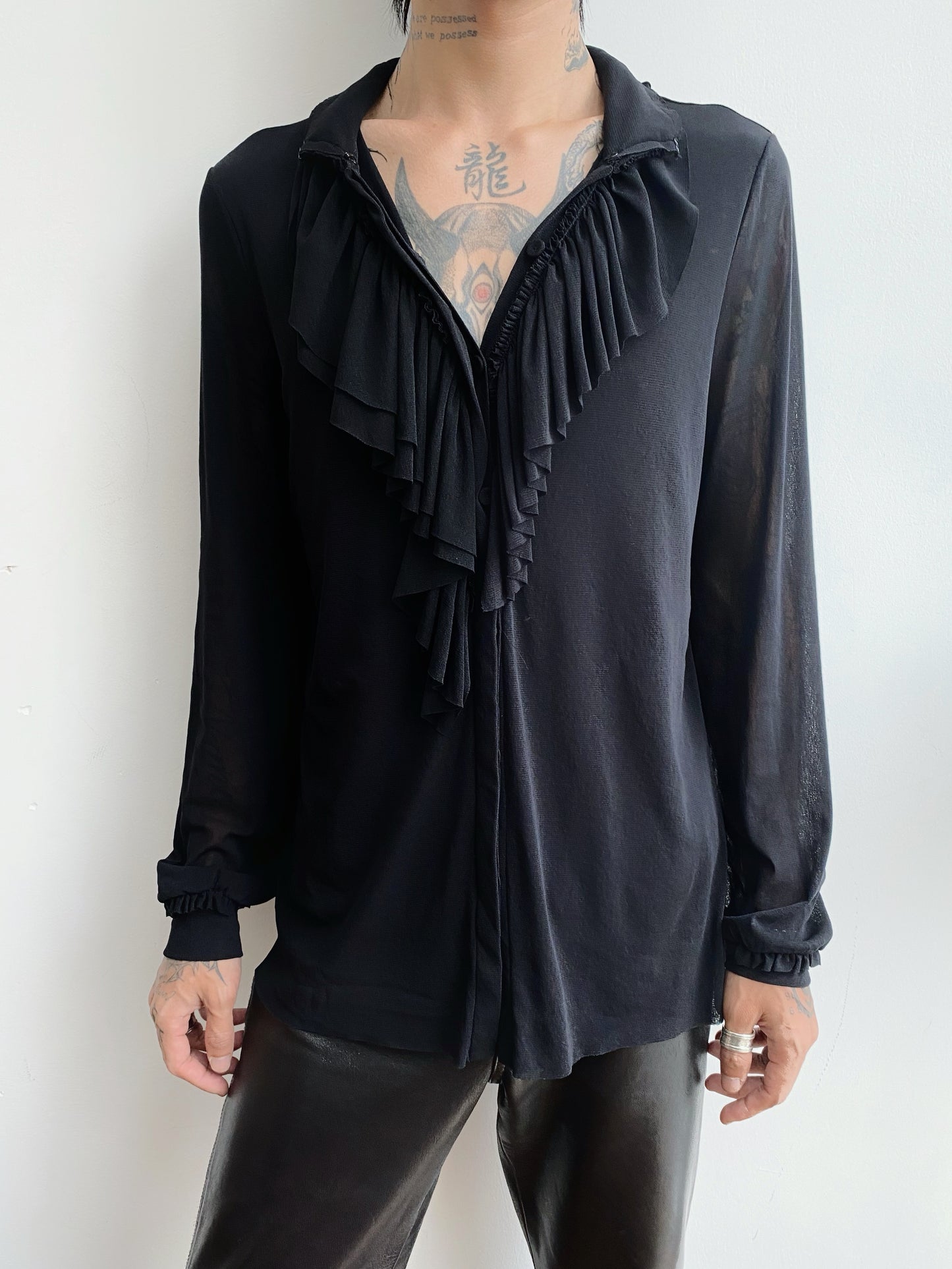 Vivienne Tam Sheer Ruffle Blouse.