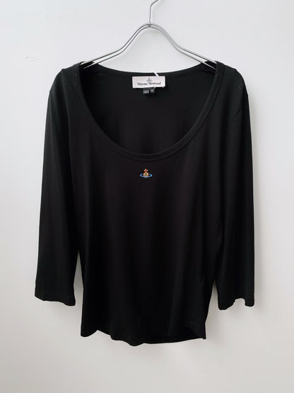 Vivienne Westwood SS2019 – Black Orb Logo Scoop Neck Top.