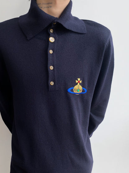 1990s Vivienne Westwood Man — Big Logo Navy Oversize Polo.