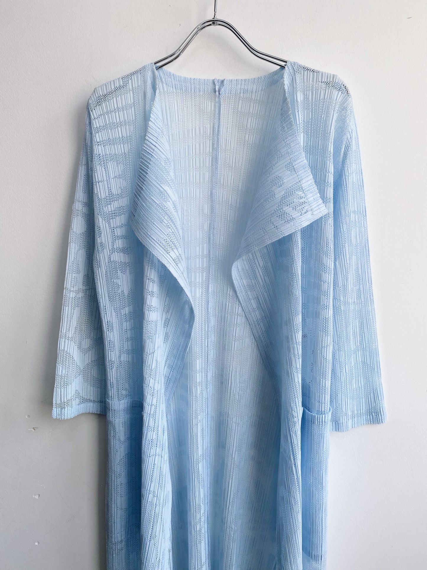 Issey Miyake Pleats Please Spring 2016 Blue Long Cardigan.