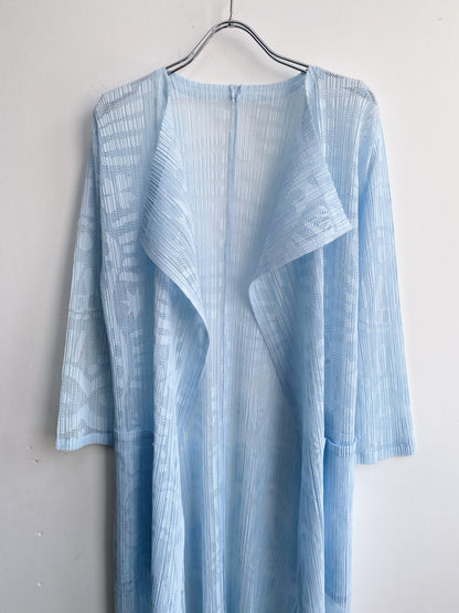 Issey Miyake Pleats Please Spring 2016 Blue Long Cardigan.