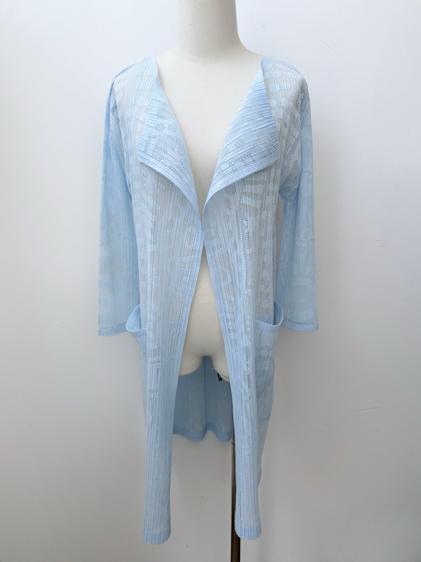 Issey Miyake Pleats Please Spring 2016 Blue Long Cardigan.