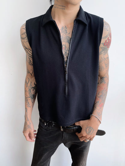 Prada — Sleeveless Polo Zip Top.