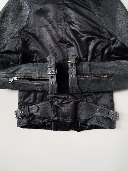 ARMANI EXCHANGE PATCHWORK REAL FUR X LEATHER JACKET WOMEN.
