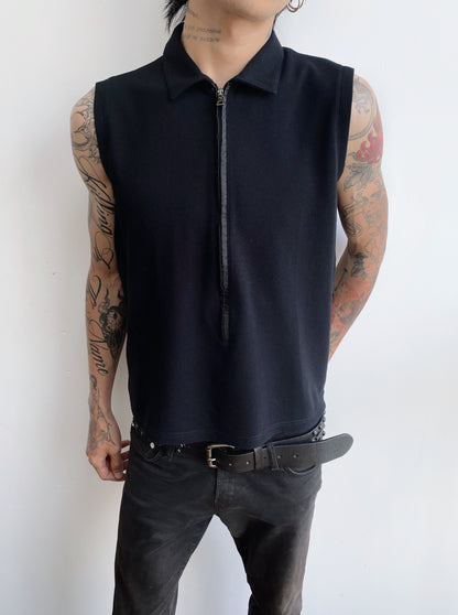 Prada — Sleeveless Polo Zip Top.