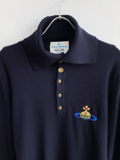 1990s Vivienne Westwood Man — Big Logo Navy Oversize Polo.