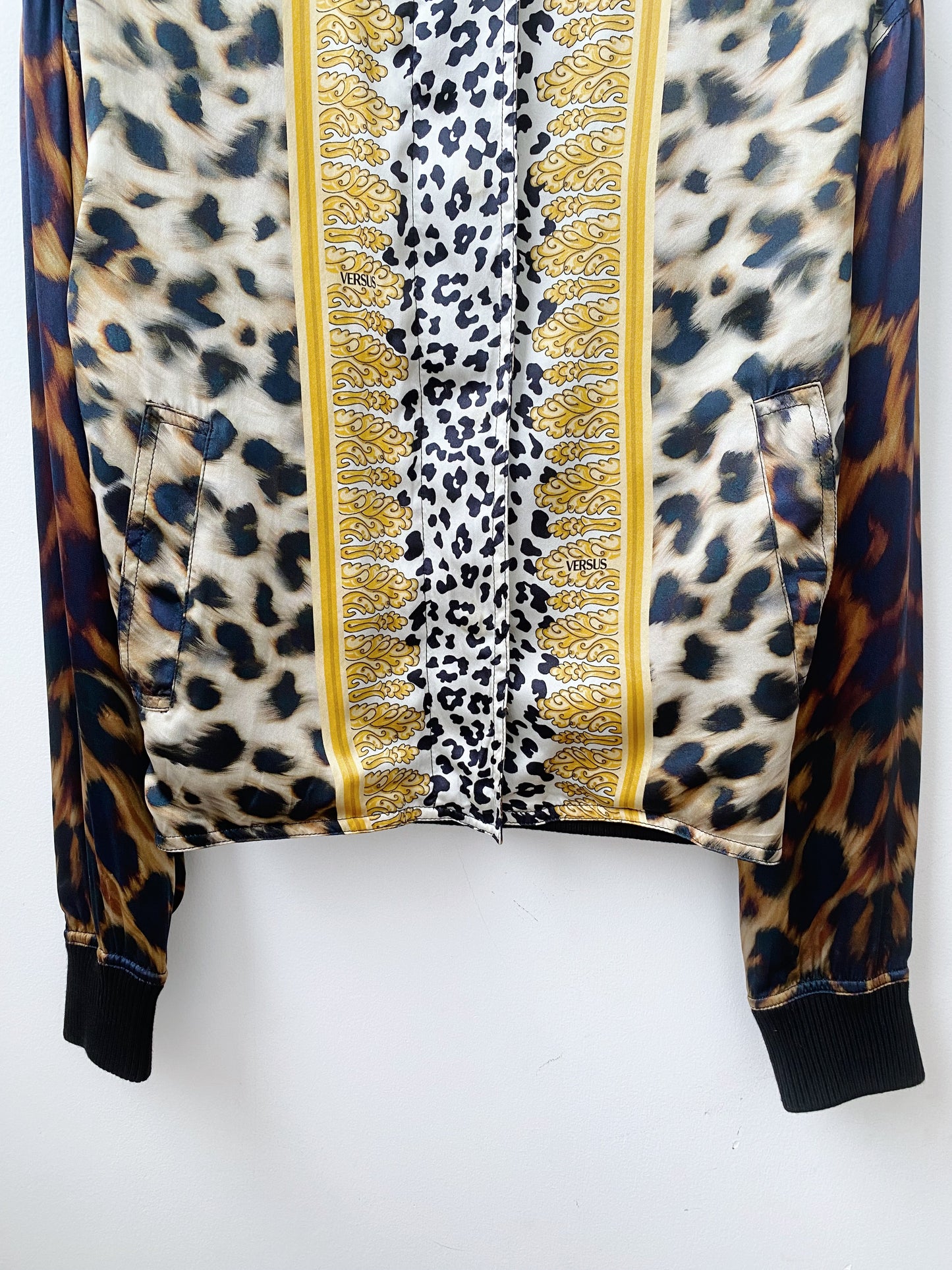 Versus Versace — Leopard Skin Silk Bomber Jacket.