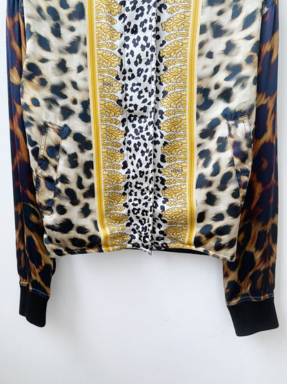 Versus Versace — Leopard Skin Silk Bomber Jacket.
