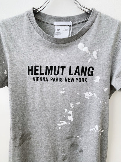 Helmut Lang – Grey Logo Paint-Splatter T-Shirt.